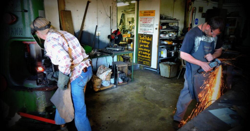 Heather and Kevin making damascus steel